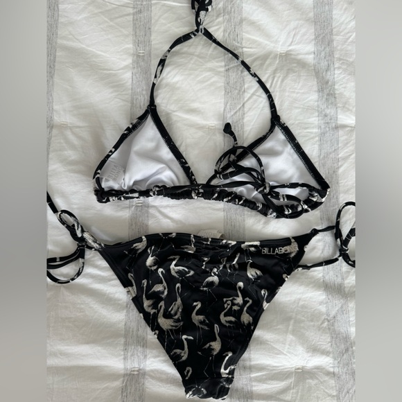 Billabong black triangle bikini with white flamingo pattern. - Picture 2 of 2
